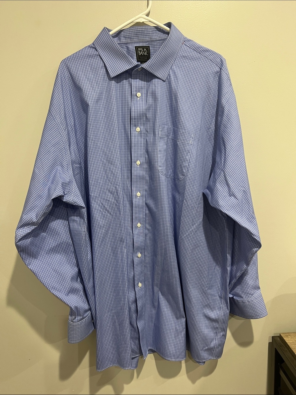 Jos A . Bank Blue Checked Men's Dress Shirt size 19-35 sleeves